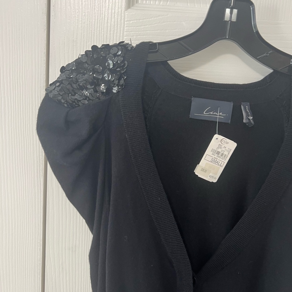 Chic Black Cardigan with Sequin Shoulder